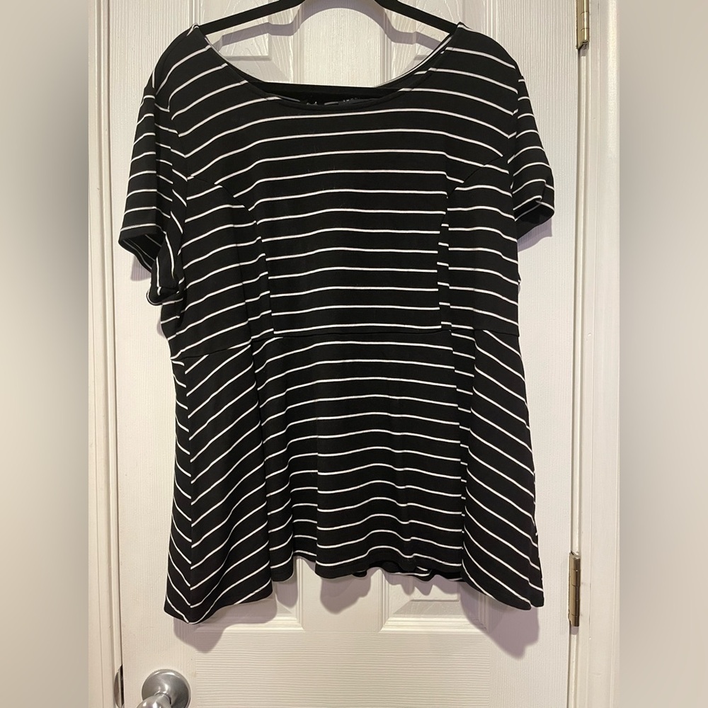 Black and White Striped Women's Peplum Top